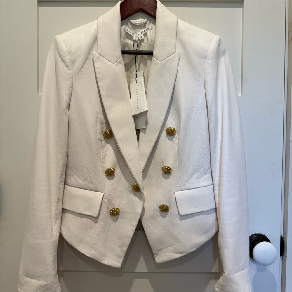 NWT Veronica Beard Cooke Dickey jacket white leather blazer size 6 - Picture 7 of 13